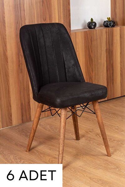 BERAZZİ Jev Serisi Mutfak Sandalyesi , Yemek Sandalyesi , 6 Adet Siyah Sandalye