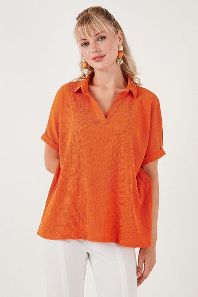 Lela Polo Neck Relaxed Fit Blouse - Short Sleeve, BLUZ66904862S4