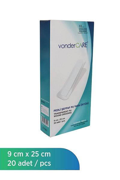 vonderCARE غطاء جرح شفاف معقم مع وسادة (9 سم × 25 سم)