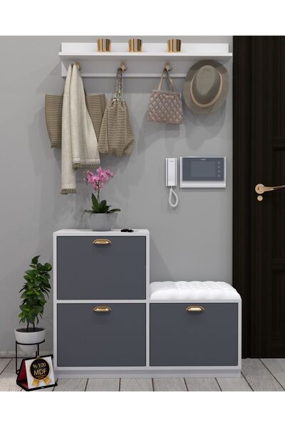 KONAK EV EŞYALARI Cardenas Portmanto,Ayakkabılık,MDF,Çok Amaçlı Dolap,Minderl...