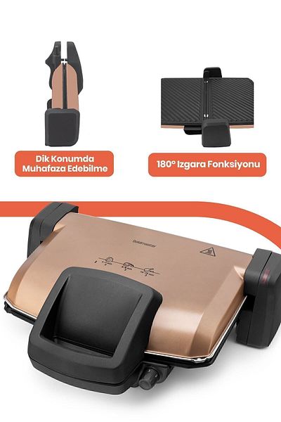 GOLDMASTER Tadım Gold 1800 Watt Toaster and Grill Machine with Removable Plate and Heat Adjustment