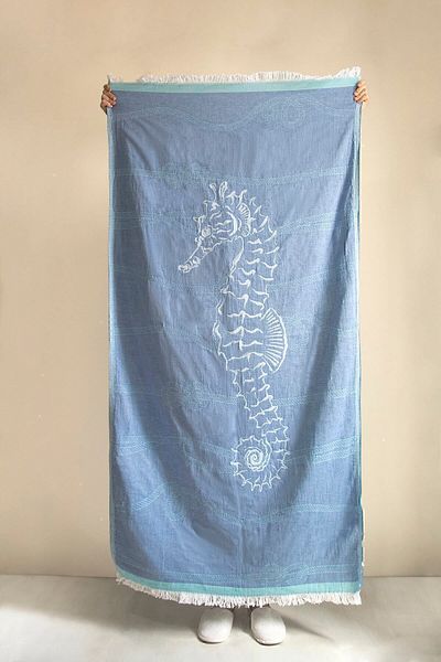 İrya Peshtemal albastru Seahorse - 100% bumbac, 90x170