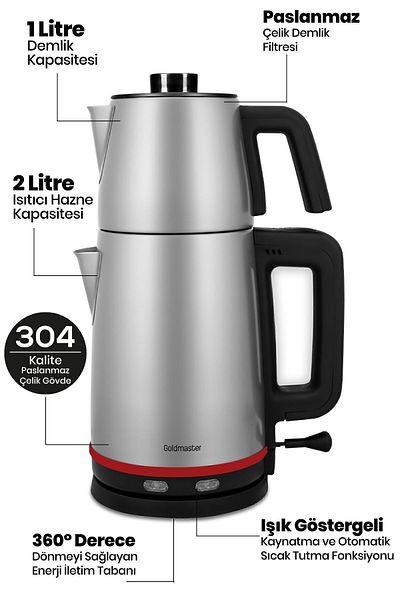 GOLDMASTER Joy Tea Inox 2200 Watt - Stainless Steel Tea Maker and Kettle