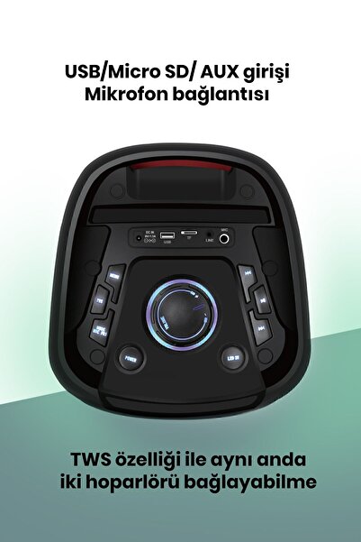 GOLDMASTER Taşınılabilir Kablosuz Bluetooth Hoparlör Led Işıklı Party Box