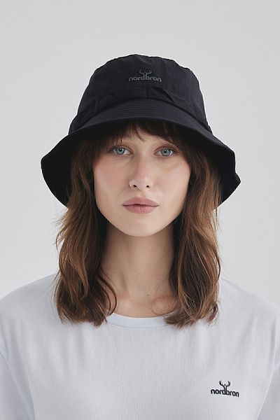Nordbron Black Unisex Stylish Band Detailed Daily Bucket Hat Cotton Anti-Sweat Inner Lined Logo Detailed