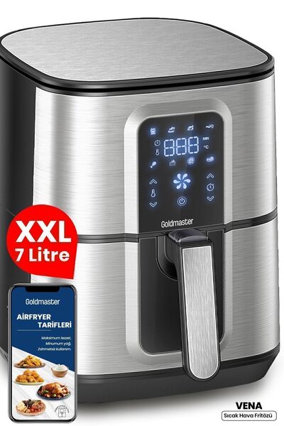 GOLDMASTER Vena 7 Litre İnox Geniş Hazneli XXL Dokunmatik 8 Ön Ayarlı Airfryer Sıcak Hava Fritözü GM8404