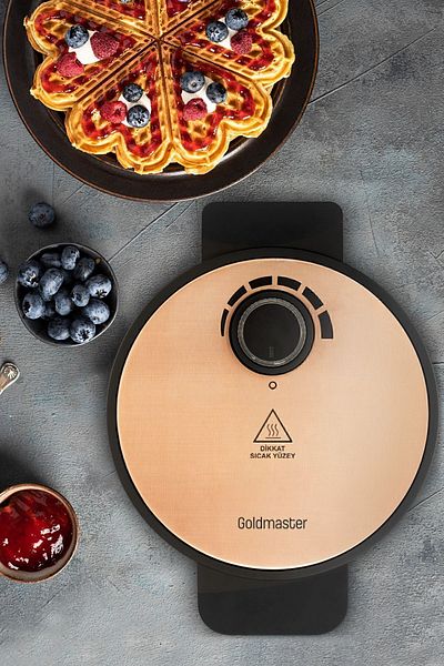 GOLDMASTER ماكينة صنع الوافل ذات الألواح العميقة المضادة للتدفق بقدرة 1000 وات من Goldy Rose Gold