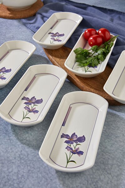 EMBazaar Oval Seramik 6 'LI Kahvaltılık,Çerezlik, Peynir Tabağı,Sosluk,Zeytinlik