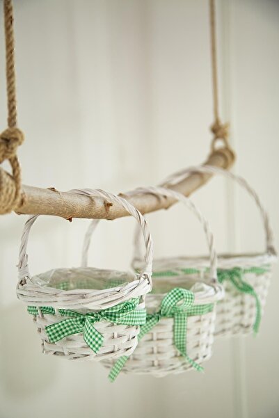 İrya طقم سلة خوص بيضاء مكونة من 3 قطع