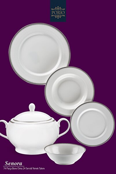 Porio Senora 74 Parça Bone China 24 Servisli 12 Kişilik Porselen Yemek Takımı