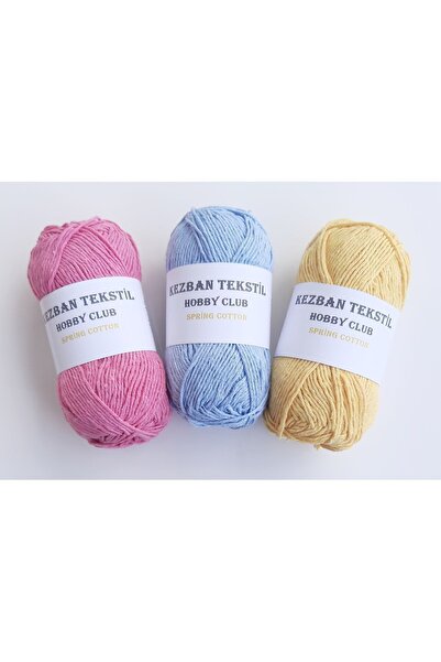 TıkTık AL 3lü %100 Pamuk Punch (PANÇ) Ve Amigurumi Ipi Seti (PEMBE-MAVİ-SARI)