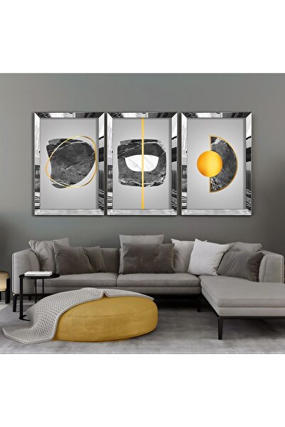 Harikabirev | Combinație abstractă de modele de marmură gri-aurie | Tablou MD...