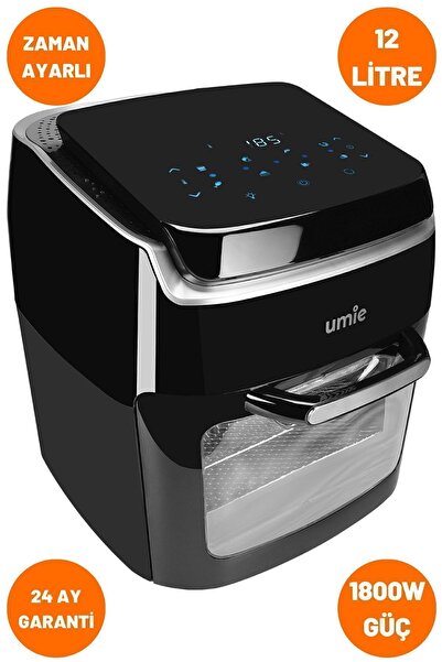 Umie 1800W Led Dijital Göstergeli Ekranlı 12L Zamanlayıcılı Oven Airfryer/Fritöz AF12 Siyah