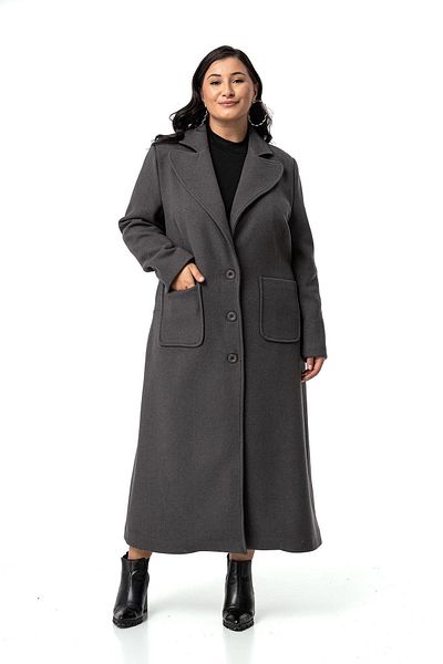 DISENTIS MODEST Anthracite Colored Long Stamp Coat - Plus Size, Pockets and Lined