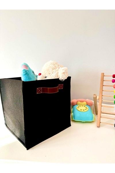 harev home collection Multi-Purpose Leather Handled Felt Box Organizer Closet Laundry Toy Organizer 30x30x30 Cm