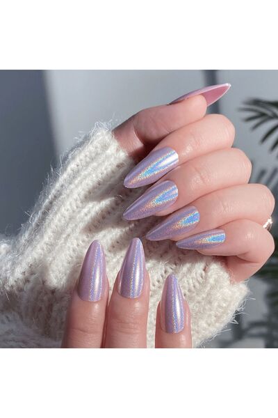 TipsArt Lila Sedefli Badem 24’lü Takma Tırnak Seti ve Zararsız Yapıştırıcı