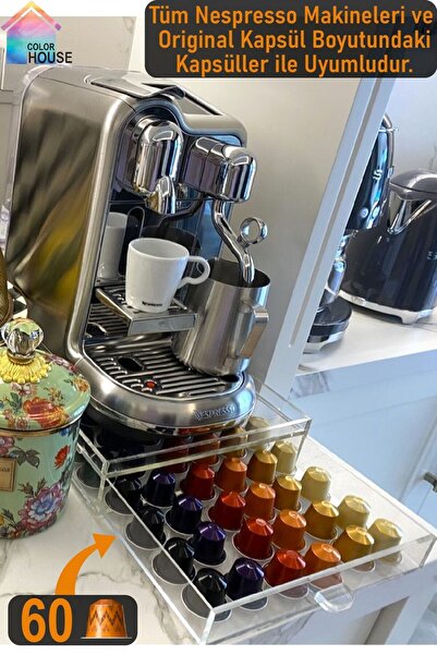 color house حامل قهوة كبسولة سعة 60 كبسولة منظم حامل منظم (شفاف)