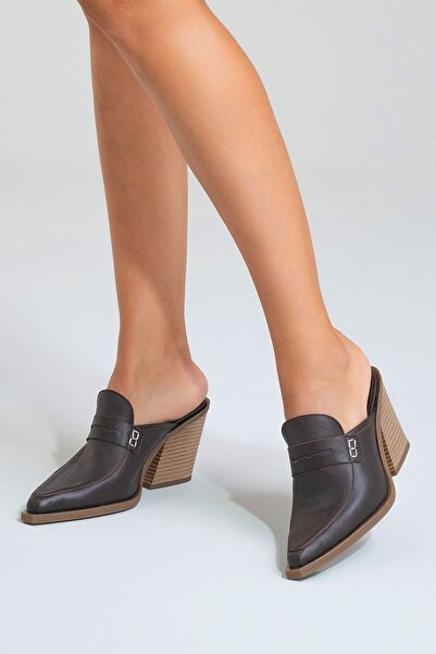Zeynep Sıradağlı Valmine Women's Leather - Western Brown Slippers