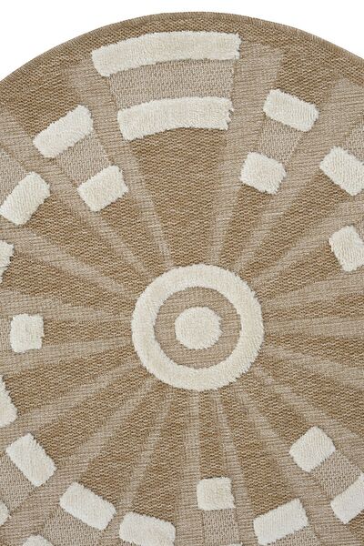 Cool Halı Safari 677 Beyaz Iskandinav Yuvarlak Dekoratif Etnik Halı Natural Mutfak Halısı Rüstik Retro Halı