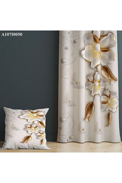 A2ZTR Single Wing Digital Printed Background Curtain and Throw Pillow Cover Set
