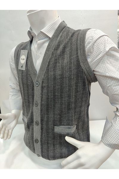 ALGE Men's Knitwear Vest - Steel Knit with Guncuoglu, Pockets and Buttons
