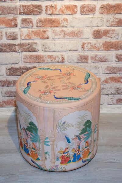 Mi Puf Babür Düğünü Desenli Dekoratif Yuvarlak Puf