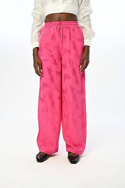 Orfeo Negro Fuchsia Patterned Women's Trousers - Elastic Waist, Wide Leg