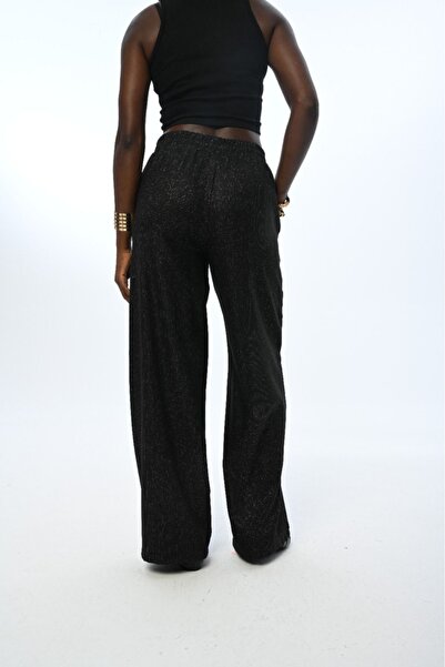 Orfeo Negro KADIN BELİ LASTİKLİ BOL PAÇA İNCE SİMLİ DÜZ RENK PANTOLON