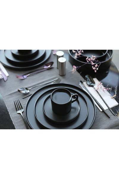 GULHANILE Stackable Matte Black 24 Piece Breakfast Set for 6 People