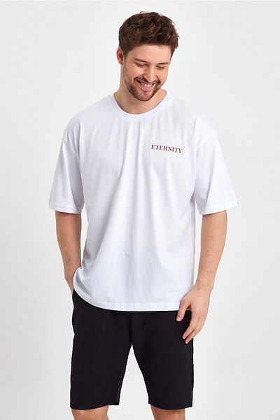 THE RULE Ανδρικό μπλουζάκι Eternity Back Printed Oversize 100% βαμβακερό φαρδύ φαρδύ κομμένο λαιμόκοψη φαρδύ λευκό μπλουζάκι