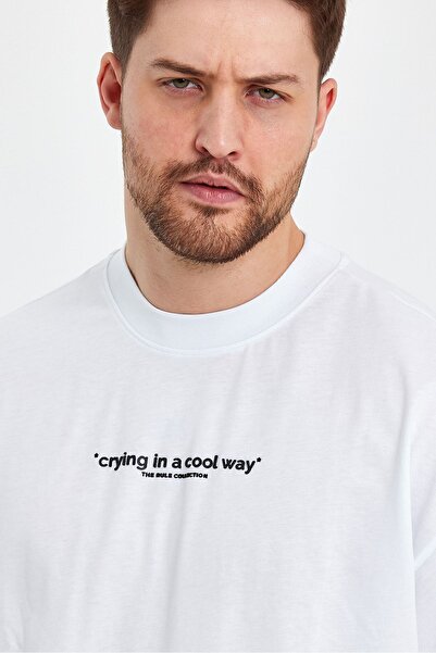 THE RULE Ανδρικό μπλουζάκι με στάμπα κλάματος, 100% βαμβακερό, φαρδύ, φαρδύ κομμένο λαιμόκοψη με απαλή υφή λευκό μπλουζάκι