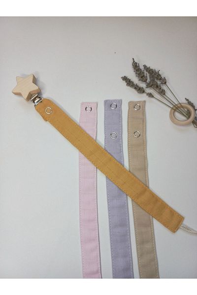 sbbaby Muslin Baby Pacifier Strap with Star Wooden Clip Set of 4 Pacifier Chain MUSTARD / BEIGE/ LILA/ PINK