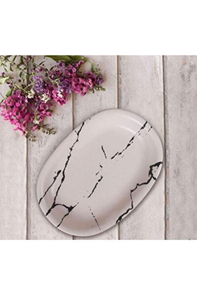 Keramika Hitit 25 Cm Mat Beyaz Mermer Desen Kayık Tabak Tk