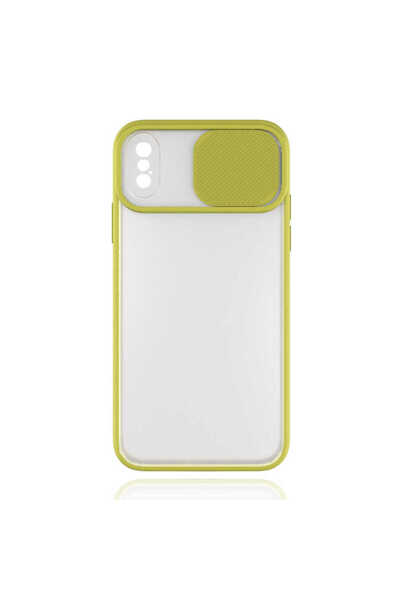 noktaks Compatible for iPhone XS 6.5 - Case Slide Sliding Back Cover Frosted Lens - Yellow - T14503