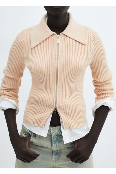 MANGO Woman Ribbed cardigan with zipper