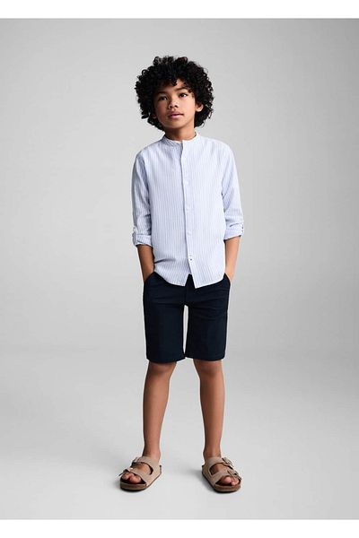 MANGO Kids Pruhovaná plátěná košile Priest Collar