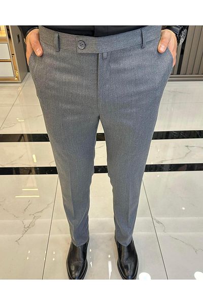 TerziAdemAltun Italian Cut Slim Fit Dark Gray Fabric Trousers T3483