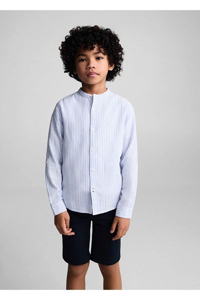 MANGO Kids Pruhovaná plátěná košile Priest Collar