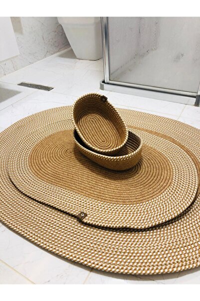 ModaCardin Set de 4 covorașe de baie din iută și paie - Coș în stil boem și n...