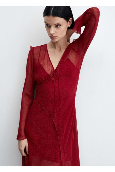MANGO Woman Stylish Dress with Pattern and Bow