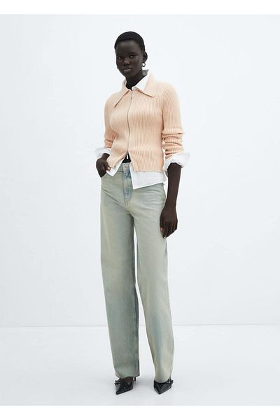 MANGO Woman Ribbed cardigan with zipper