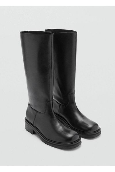 MANGO Woman Високи кожени ботуши с цип