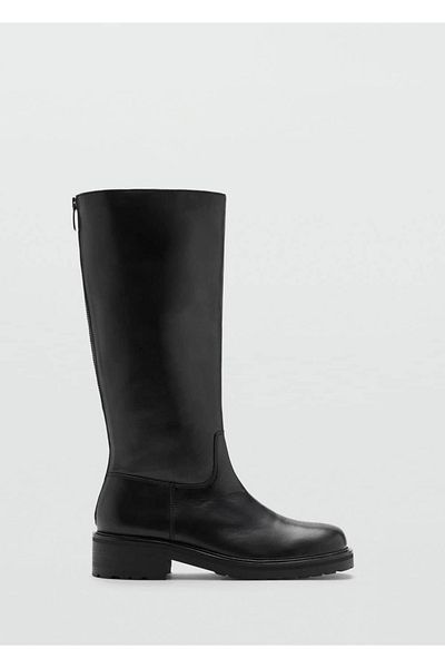 MANGO Woman Високи кожени ботуши с цип