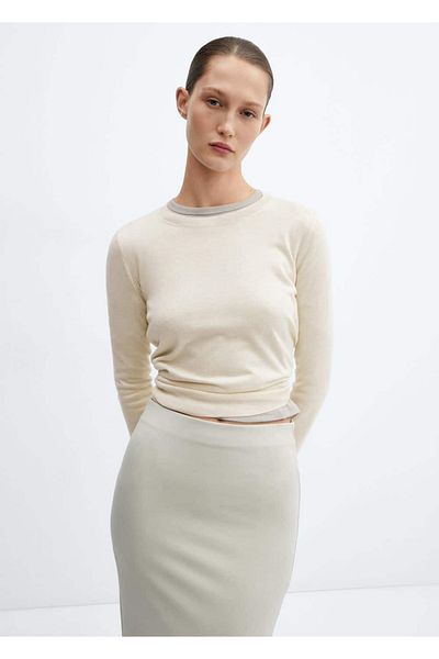 MANGO Woman Round Neck Cotton Linen Knitwear Sweater