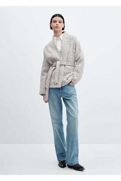 MANGO Woman Wolljacke mit Gürtel