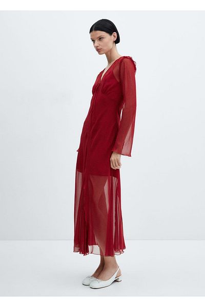 MANGO Woman Stylish Dress with Pattern and Bow