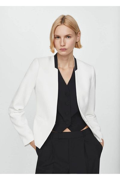MANGO Woman Sako s kontrastným lemom