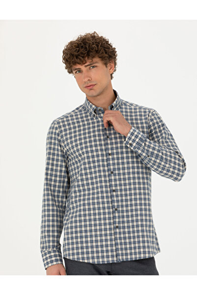 Pierre Cardin قميص أزرق داكن بأكمام طويلة وقصة عادية 50274597-VR033