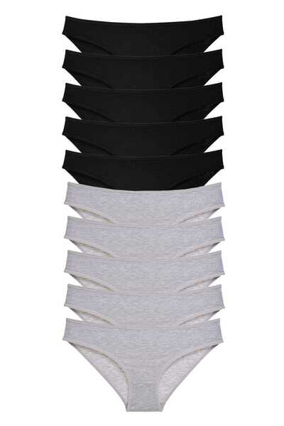 teknoparkx 10 Pieces Super Eco Set Lycra Women's Slip Panties Black Gray