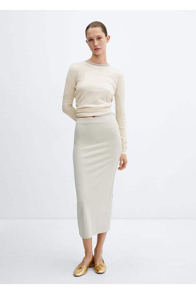 MANGO Woman Round Neck Cotton Linen Knitwear Sweater